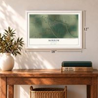 Morrow, Louisiana map, 12 x 18 inch print in a white frame in an entryway
