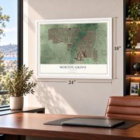 Morton Grove, Illinois map, 18 x 24 inch print in a white frame in a home office
