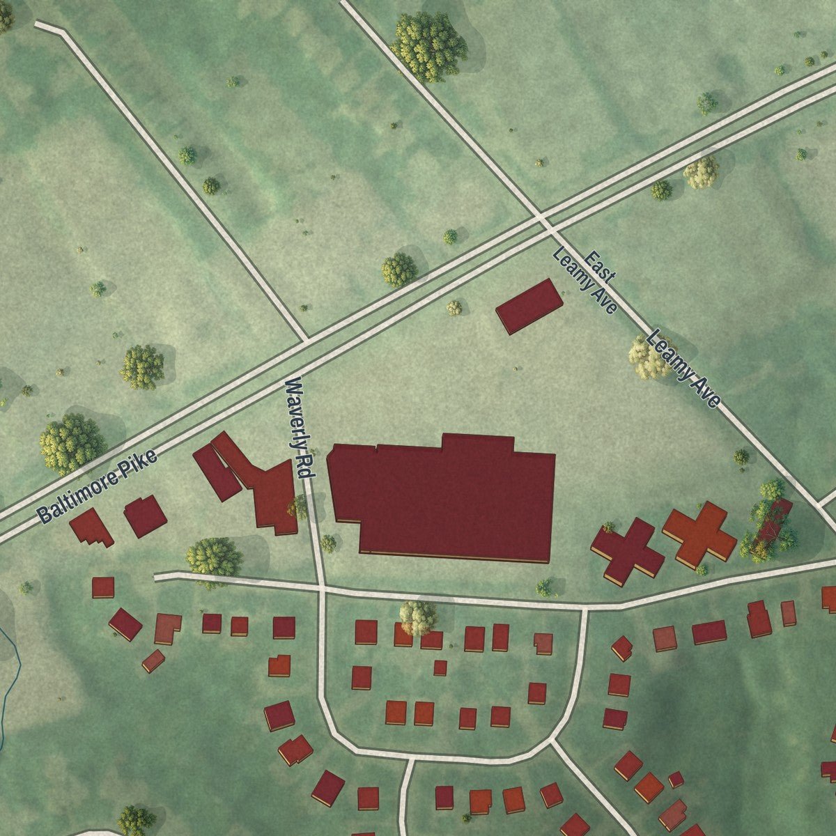 Second close-up of the map of Morton, Pennsylvania print showing more streets and buildings