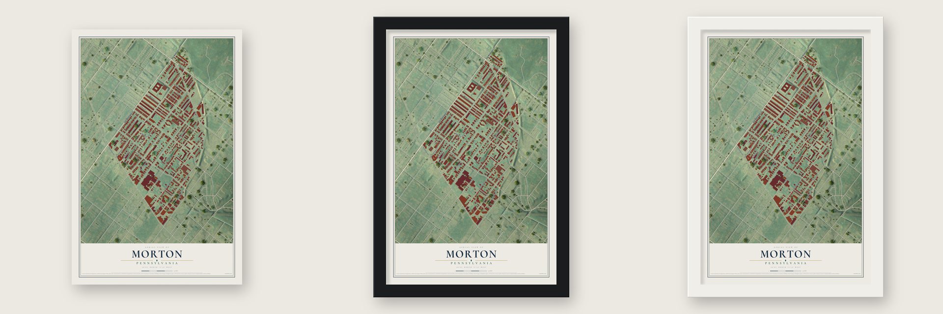 Morton, Philadelphia, Pennsylvania map unframed, in a black wood frame and in a white wood frame