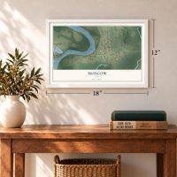 Moscow, Iowa map, 12 x 18 inch print in a white frame in an entryway