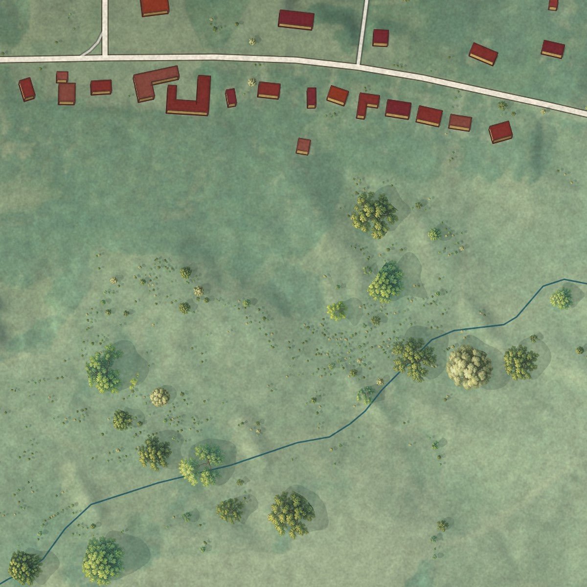 Second close-up of the map of Moscow, Tennessee print showing more streets and buildings