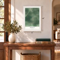 Moselle, Mississippi map, 12 x 18 inch print in a white frame in an entryway
