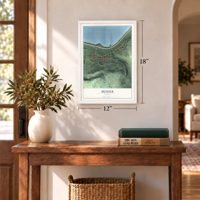 Mosier, Oregon map, 12 x 18 inch print in a white frame in an entryway