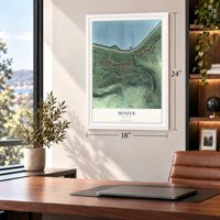 Mosier, Oregon map, 18 x 24 inch print in a white frame in a home office