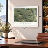 Moskowite Corner, California map, 18 x 24 inch print in a white frame in a home office