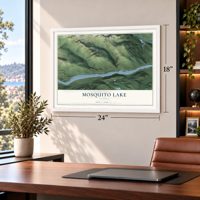 Mosquito Lake, Alaska map, 18 x 24 inch print in a white frame in a home office