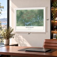 Moss Bluff, Louisiana map, 18 x 24 inch print in a white frame in a home office