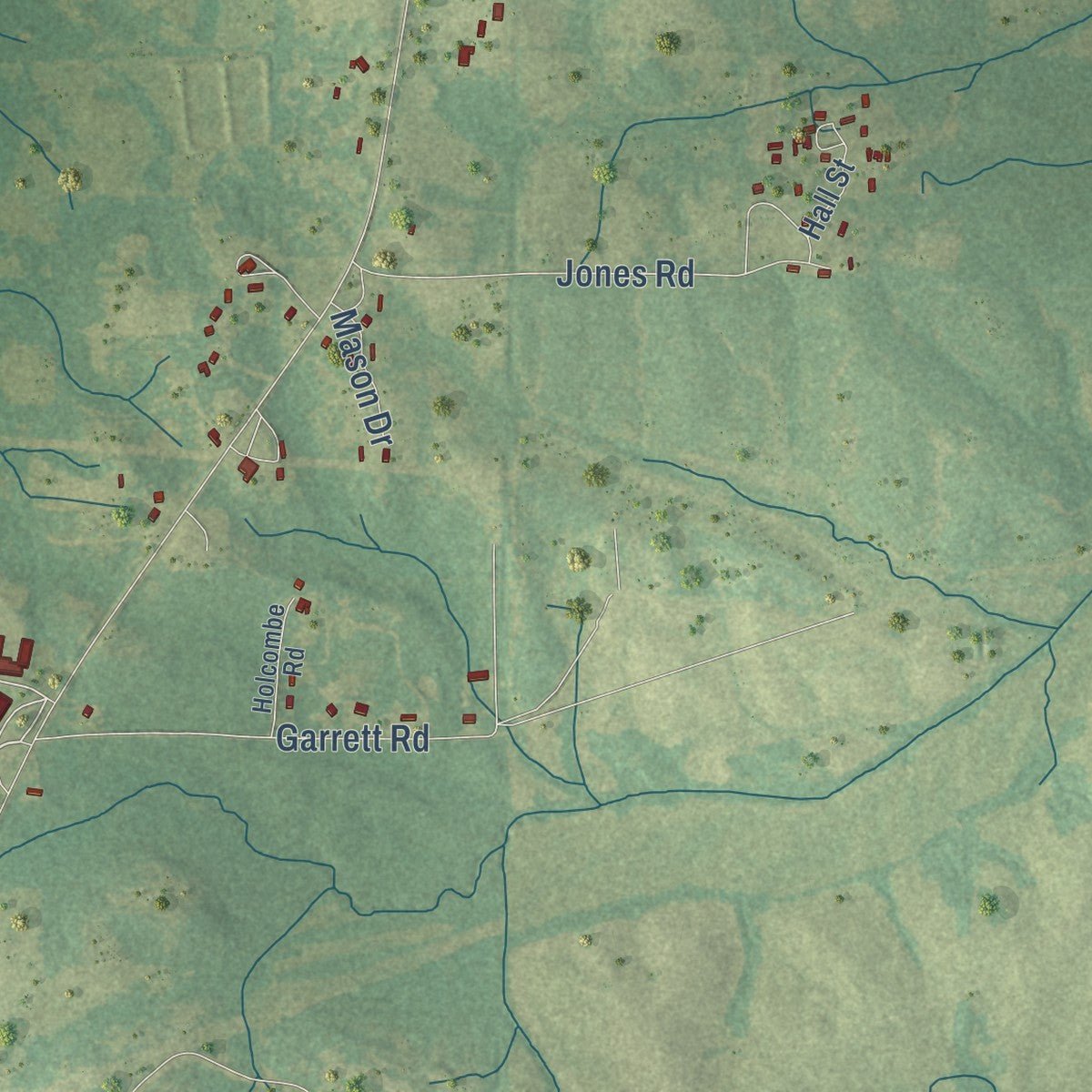 Second close-up of the map of Mosses, Alabama print showing more streets and buildings