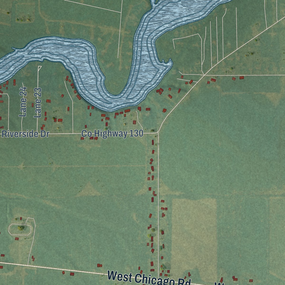Second close-up of the map of Mottville, Michigan print showing more streets and buildings