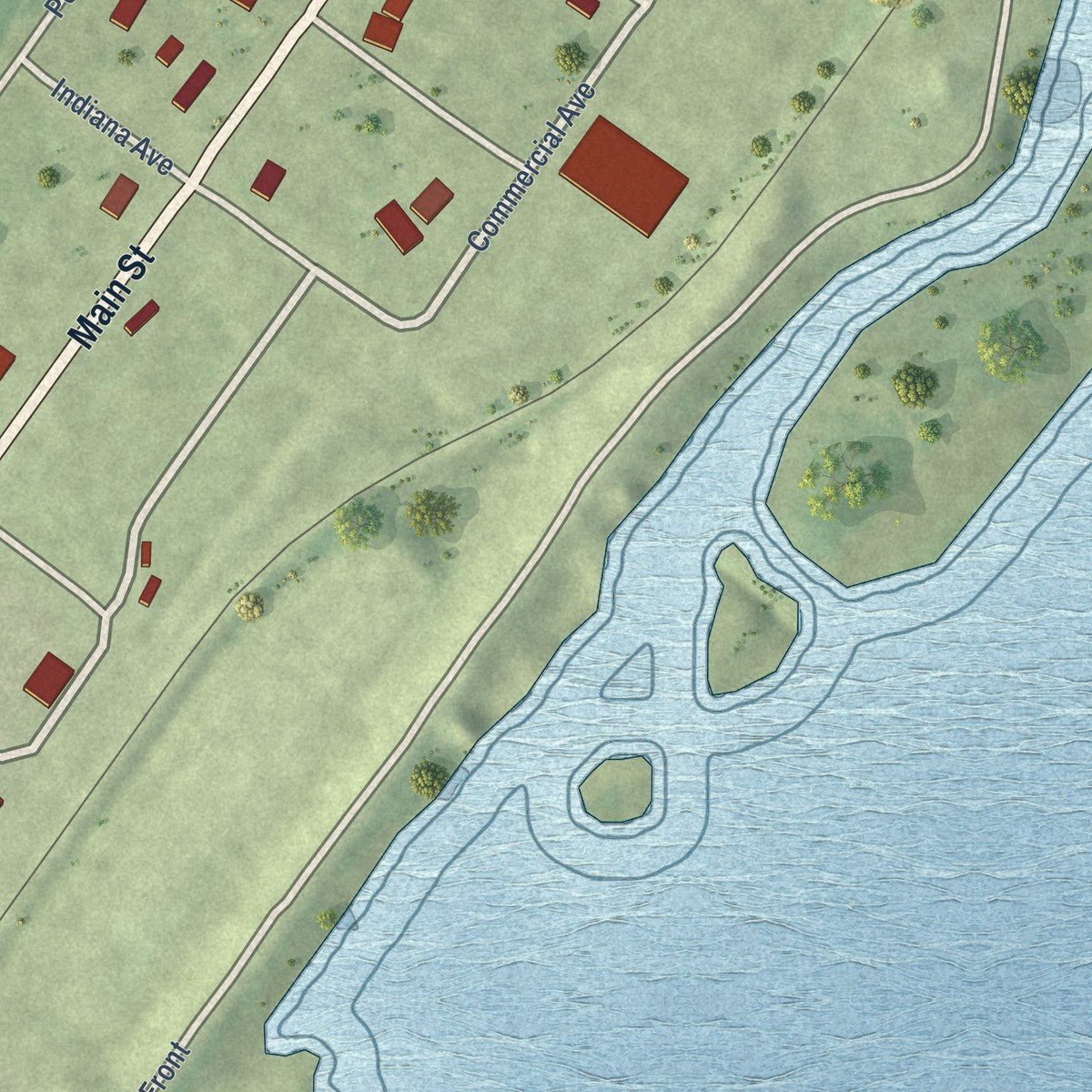 Second close-up of the map of Mound City, Illinois print showing more streets and buildings