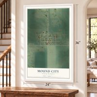 Mound City, South Dakota map, 24 x 36 inch print in a white frame by a staircase