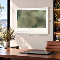 Mound, Texas map, 18 x 24 inch print in a white frame in a home office