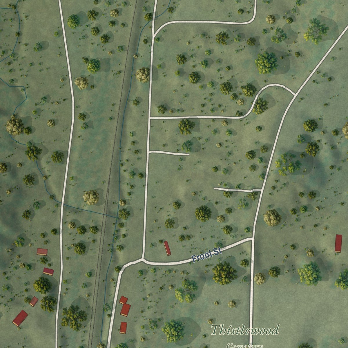 Second close-up of the map of Mounds, Illinois print showing more streets and buildings