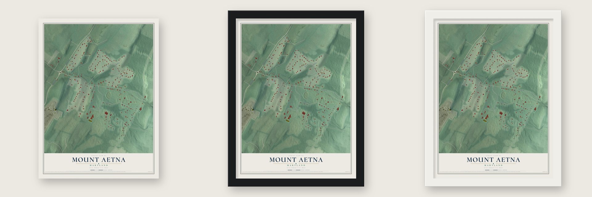 Mount Aetna, Maryland map unframed, in a black wood frame and in a white wood frame