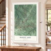 Mount Airy, Maryland map, 24 x 36 inch print in a white frame by a staircase