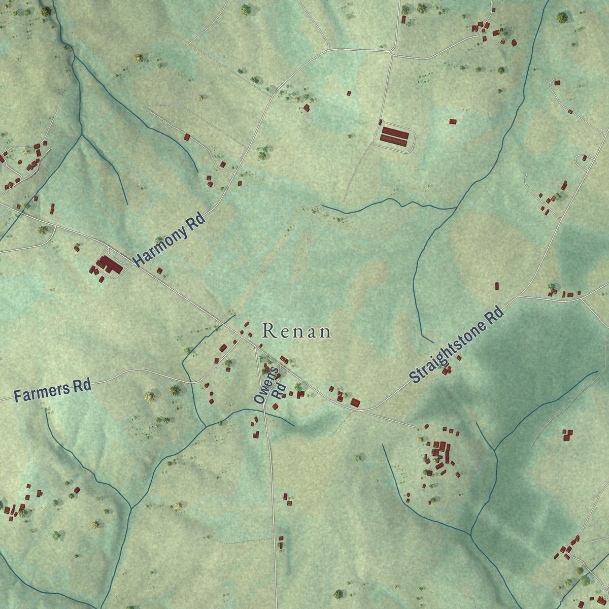 Second close-up of the map of Mount Airy, Virginia print showing more streets and buildings