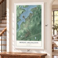 Mount Arlington, New Jersey map, 24 x 36 inch print in a white frame by a staircase