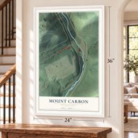 Mount Carbon, Pennsylvania map, 24 x 36 inch print in a white frame by a staircase