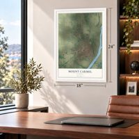 Mount Carmel, Illinois map, 18 x 24 inch print in a white frame in a home office