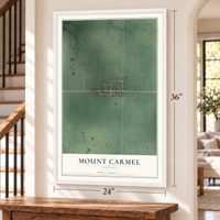 Mount Carmel, Indiana map, 24 x 36 inch print in a white frame by a staircase