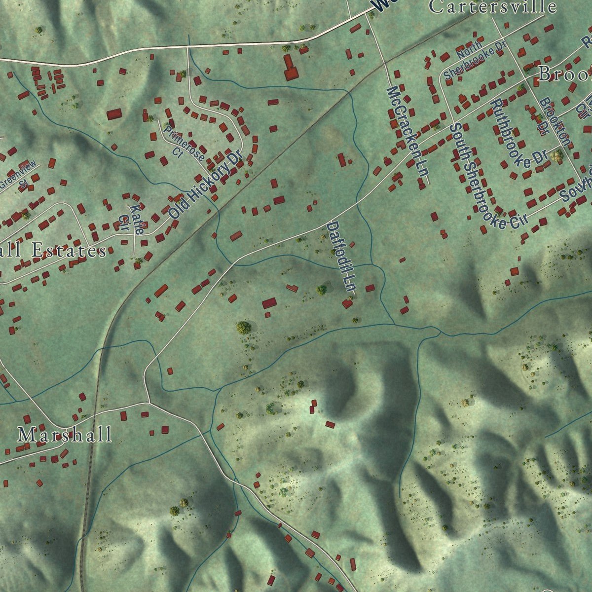 Second close-up of the map of Mount Carmel, Tennessee print showing more streets and buildings