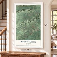 Mount Carmel, Tennessee map, 24 x 36 inch print in a white frame by a staircase