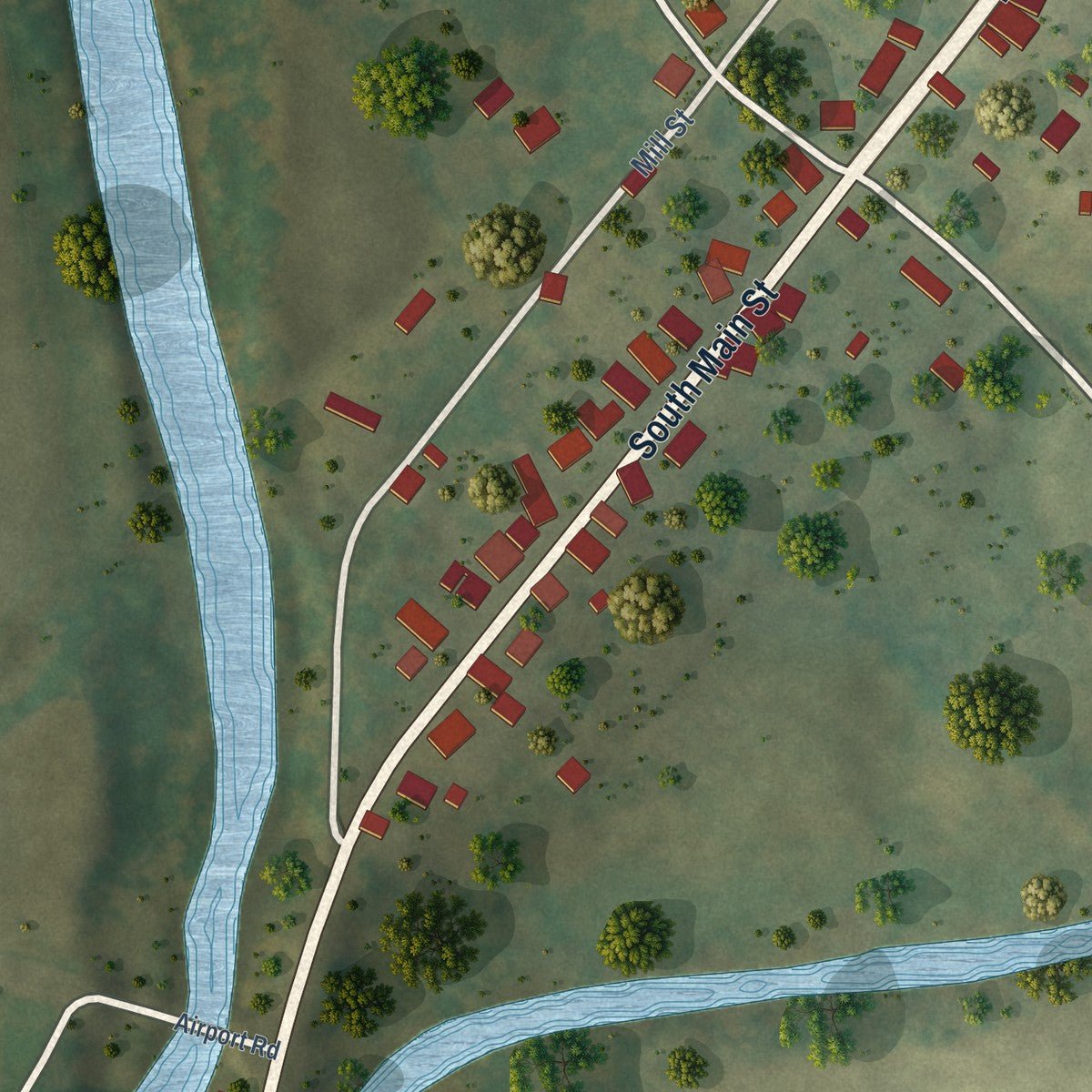 Second close-up of the map of Mount Crawford, Virginia print showing more streets and buildings