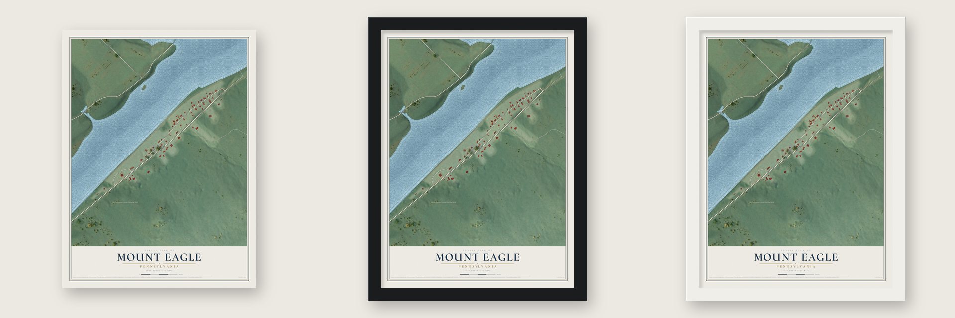 Mount Eagle, Pennsylvania map unframed, in a black wood frame and in a white wood frame