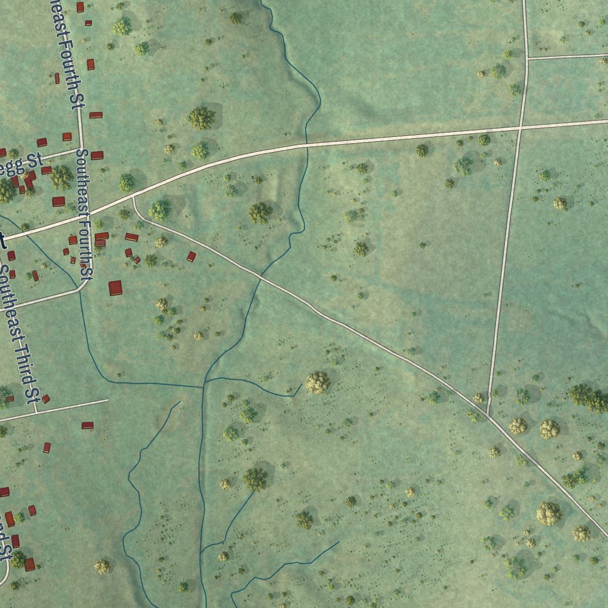Second close-up of the map of Mount Enterprise, Texas print showing more streets and buildings