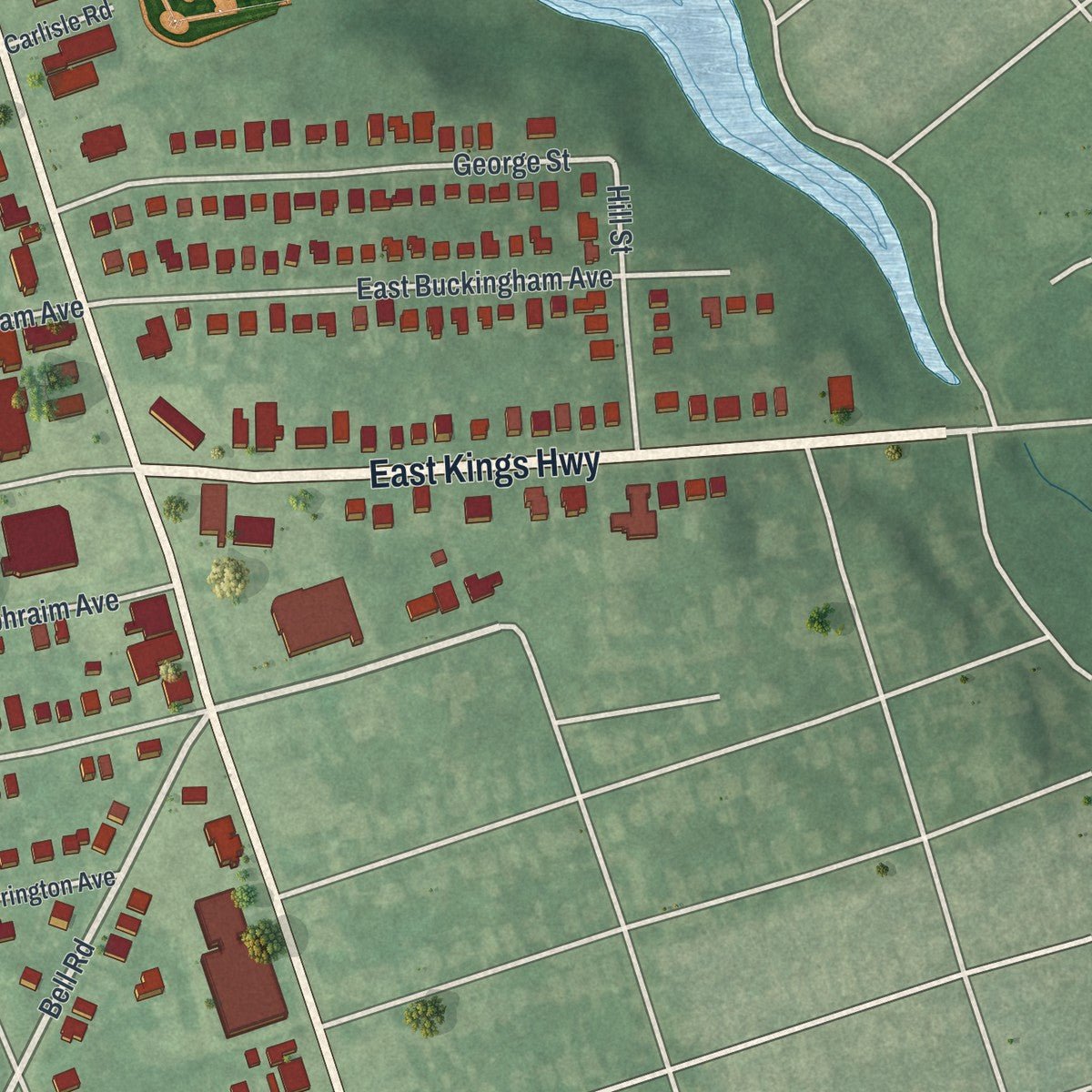 Second close-up of the map of Mount Ephraim, New Jersey print showing more streets and buildings