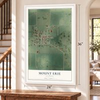 Mount Erie, Illinois map, 24 x 36 inch print in a white frame by a staircase