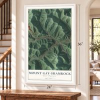 Mount Gay-Shamrock, West Virginia map, 24 x 36 inch print in a white frame by a staircase