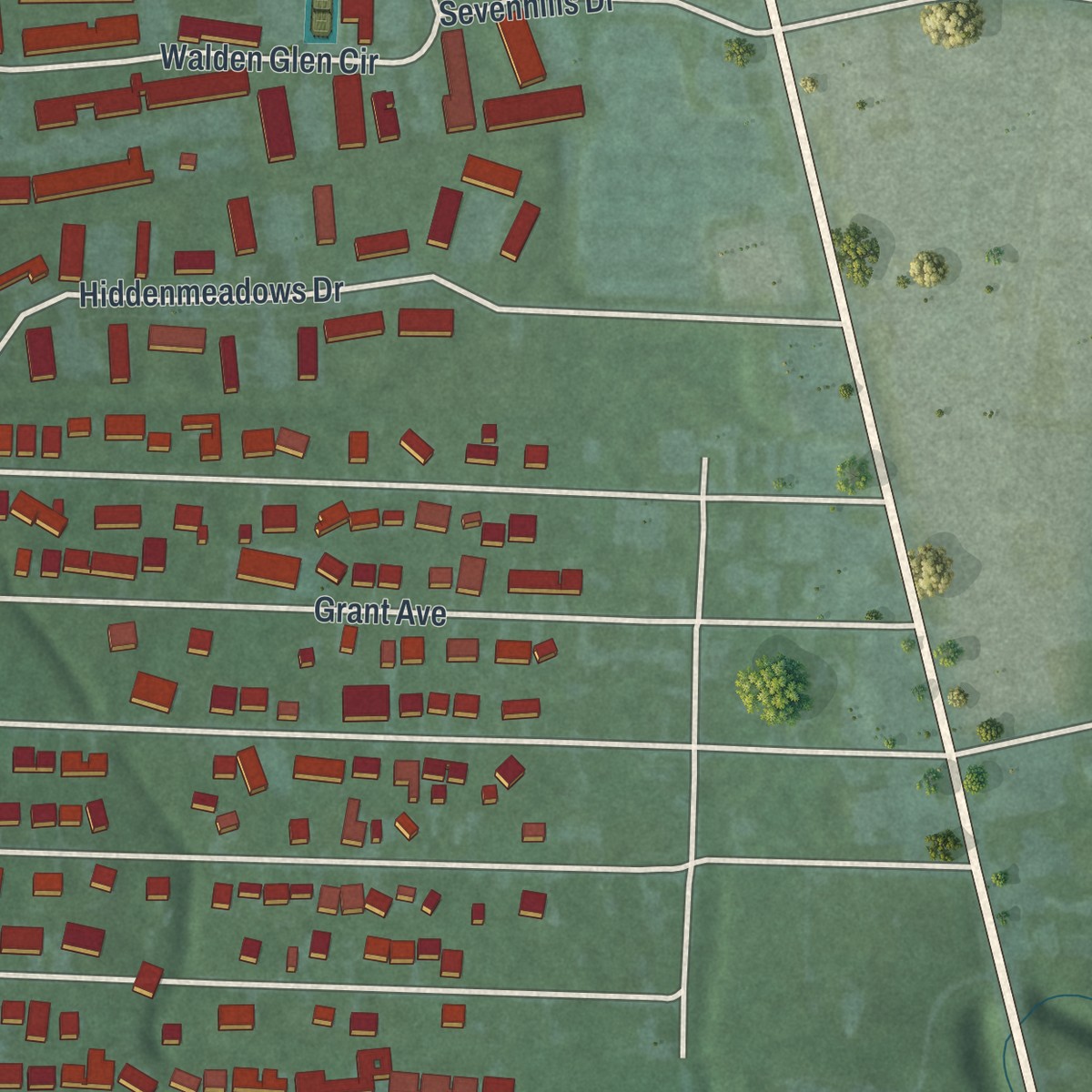 Second close-up of the map of Mount Healthy Heights, Ohio print showing more streets and buildings