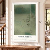 Mount Hebron, California map, 24 x 36 inch print in a white frame by a staircase