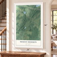 Mount Hermon, New Jersey map, 24 x 36 inch print in a white frame by a staircase