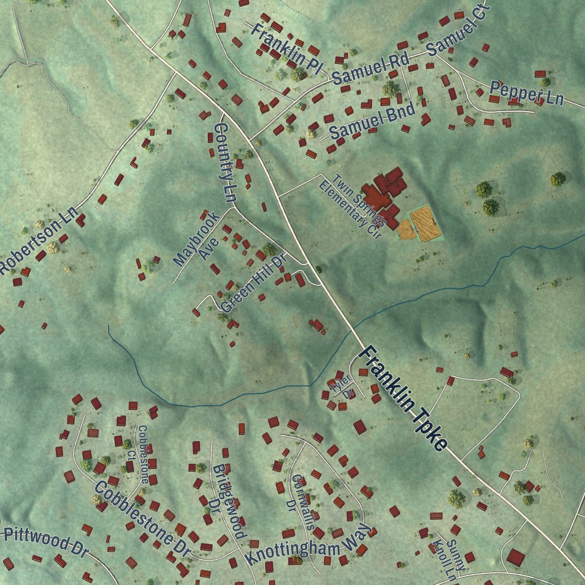 Second close-up of the map of Mount Hermon, Virginia print showing more streets and buildings