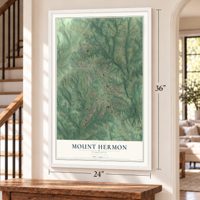 Mount Hermon, Virginia map, 24 x 36 inch print in a white frame by a staircase