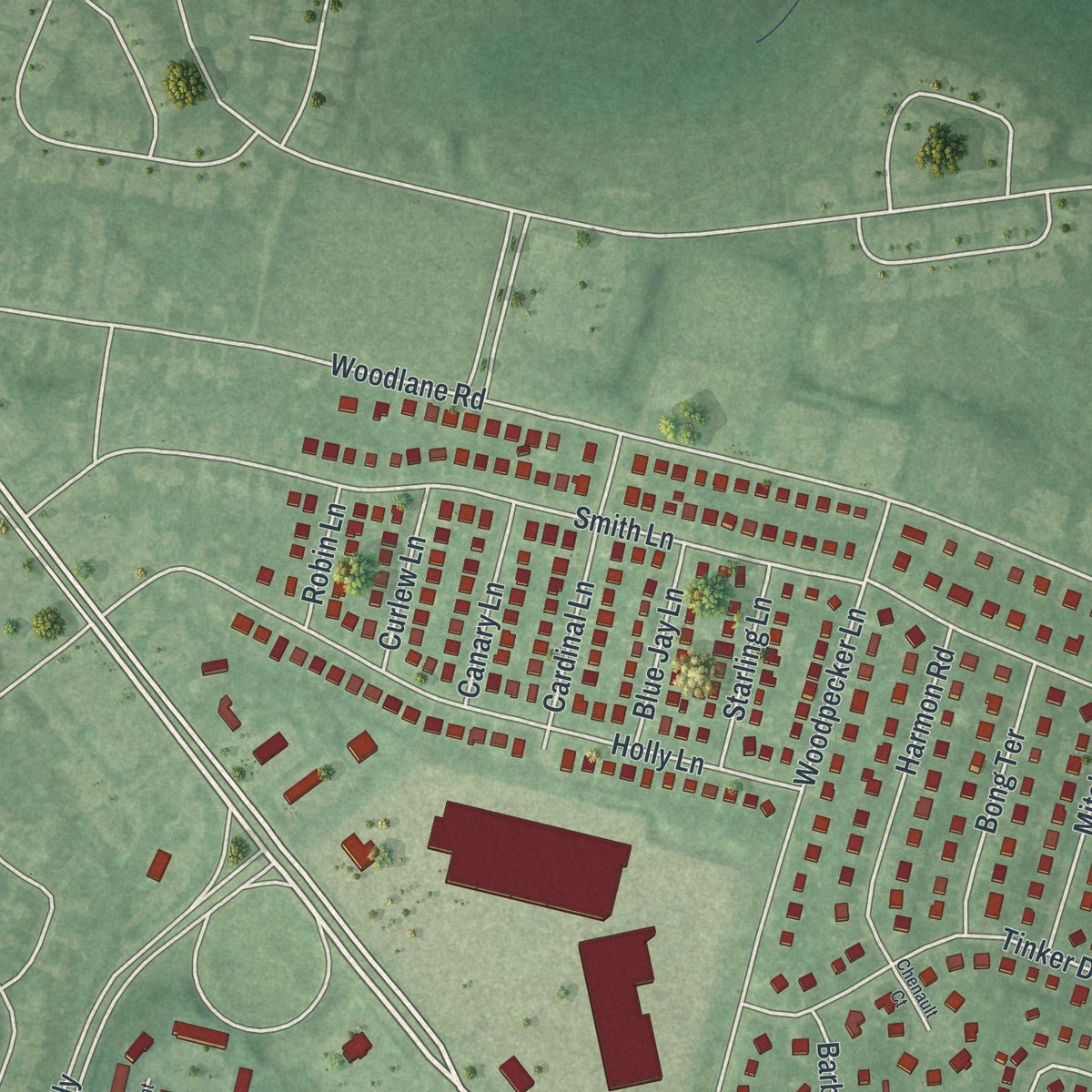 Second close-up of the map of Mount Holly, New Jersey print showing more streets and buildings