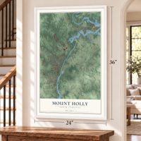 Mount Holly, North Carolina map, 24 x 36 inch print in a white frame by a staircase