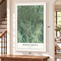 Mount Holly, Vermont map, 24 x 36 inch print in a white frame by a staircase