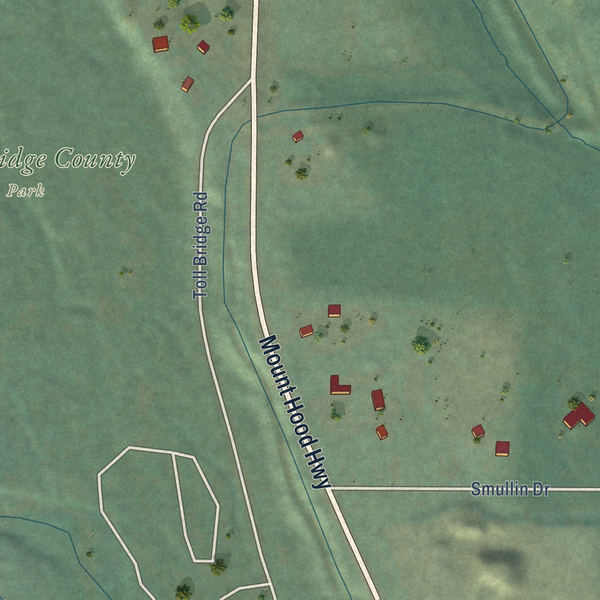 Second close-up of the map of Mount Hood, Oregon print showing more streets and buildings