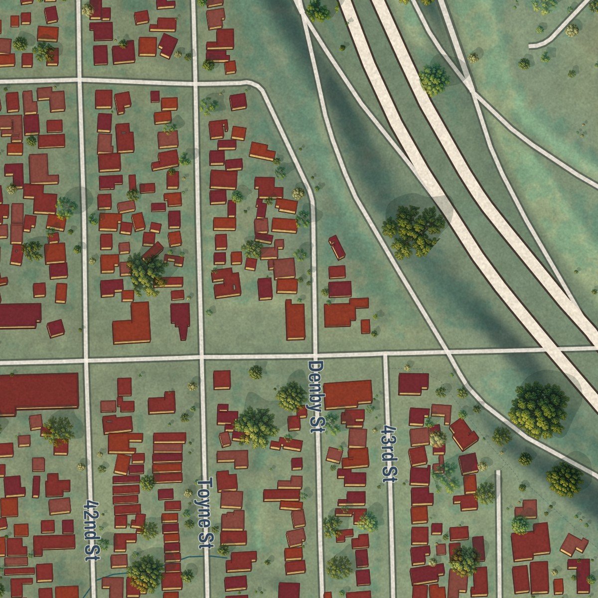 Second close-up of the map of Mount Hope, California print showing more streets and buildings