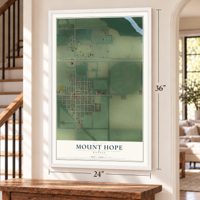 Mount Hope, Kansas map, 24 x 36 inch print in a white frame by a staircase