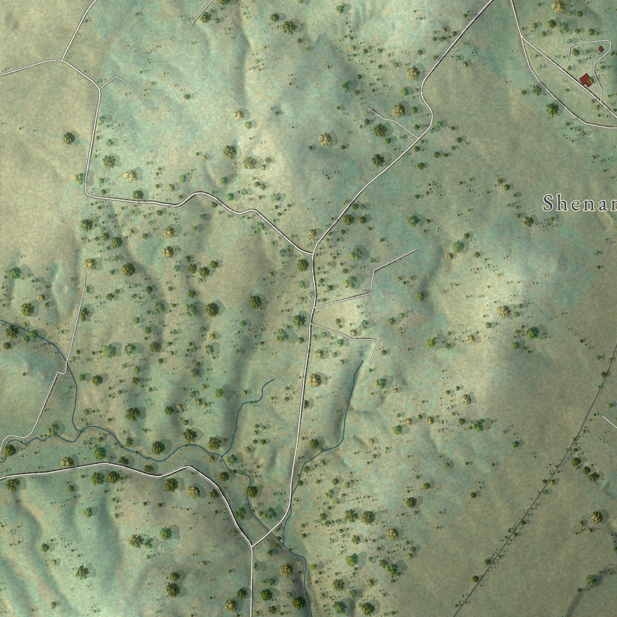 Second close-up of the map of Mount Jackson, Virginia print showing more streets and buildings