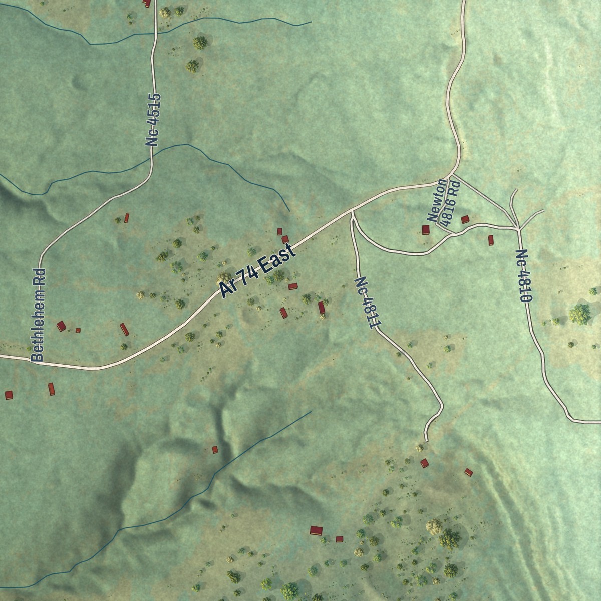 Second close-up of the map of Mount Judea, Arkansas print showing more streets and buildings