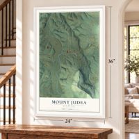 Mount Judea, Arkansas map, 24 x 36 inch print in a white frame by a staircase
