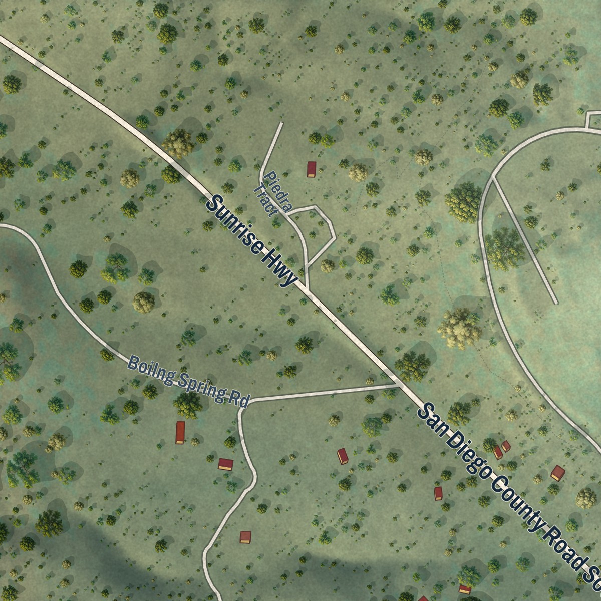 Second close-up of the map of Mount Laguna, California print showing more streets and buildings