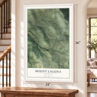 Mount Laguna, California map, 24 x 36 inch print in a white frame by a staircase