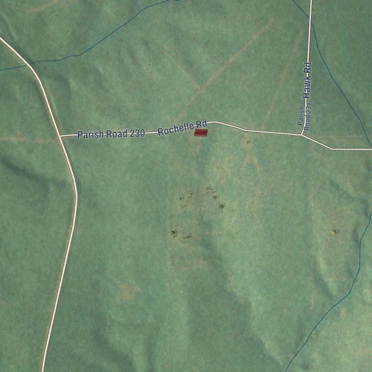 Second close-up of the map of Mount Lebanon, Louisiana print showing more streets and buildings